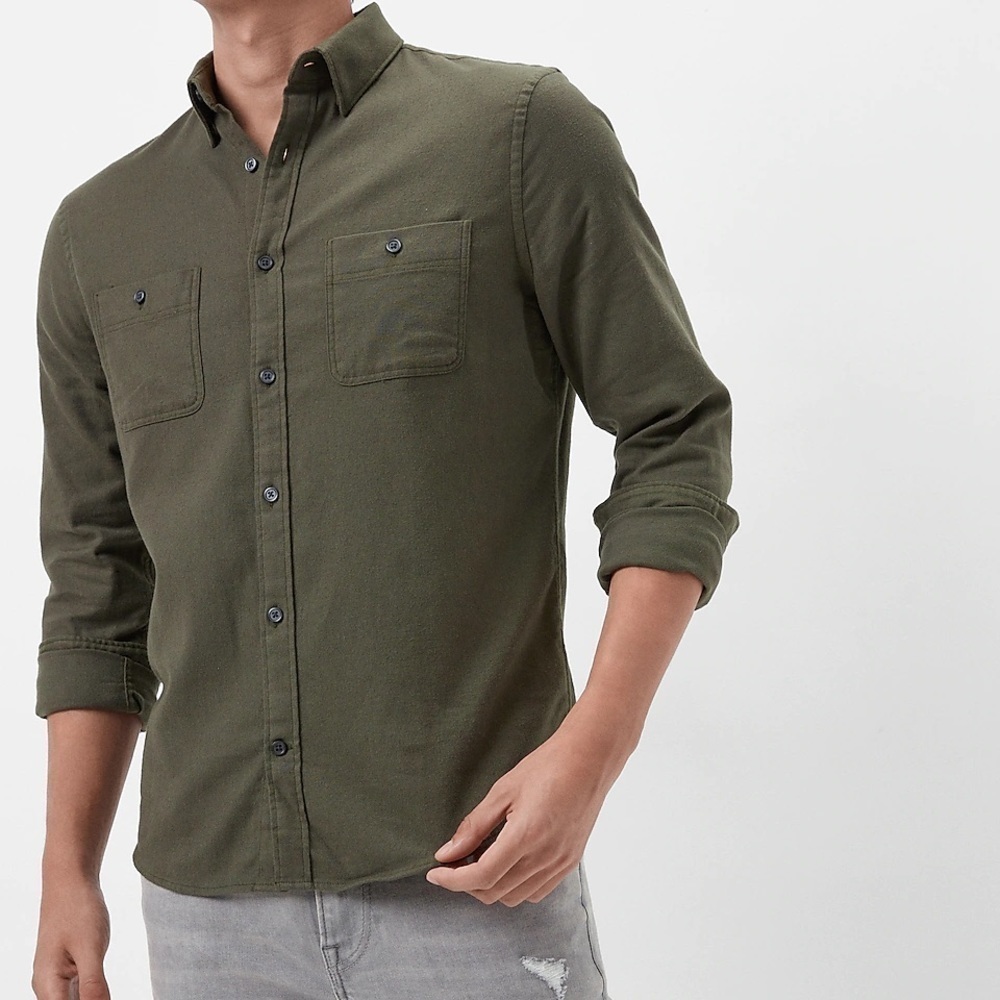 Express solid shirt flannel shirt jacket S NWT olive green